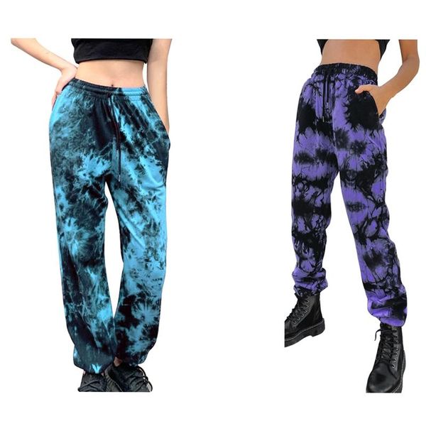 

women's pants & capris 2x women tie-dye sweatpants loose drawstring high waist baggy joggers trousers xl lake blue/purple, Black;white