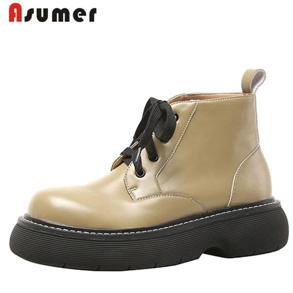 

boots asumer cowhide platform flat with fashion comfortable casual women winter hand made ankle, Black