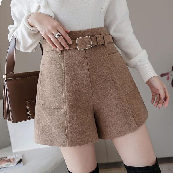 

women's shorts women 2021 autumn winter fashion female wide leg woolen casual high waist ladies elegant wool z377, White;black