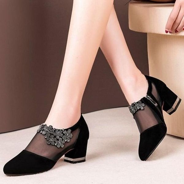 

women pumps ladies dress crystal office lace mesh high heels summer female shoes black platform sandals party 2021