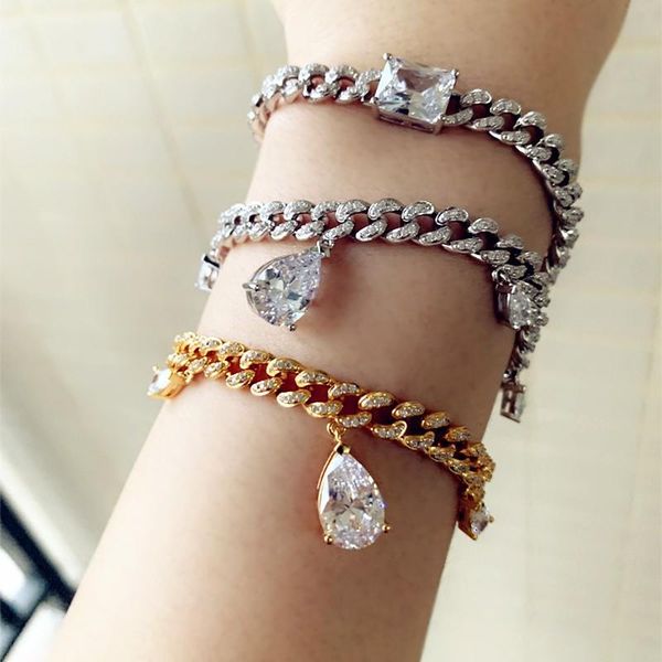 

link, chain trendy punk charm cubic zirconia bracelets for women 3a quality cz water drop crystal steampunk party jewelry gift zk30, Black