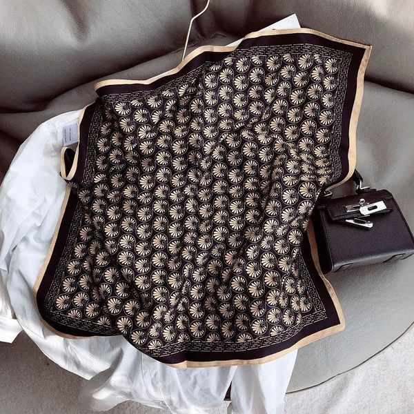 

scarves 70cm square silk scarf floral towel women vintage thin hair band bag tie, Blue;gray
