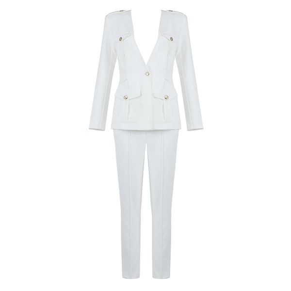 

women set suits white party club celebrity elegant office autumn winter dress blazer clothing 210515