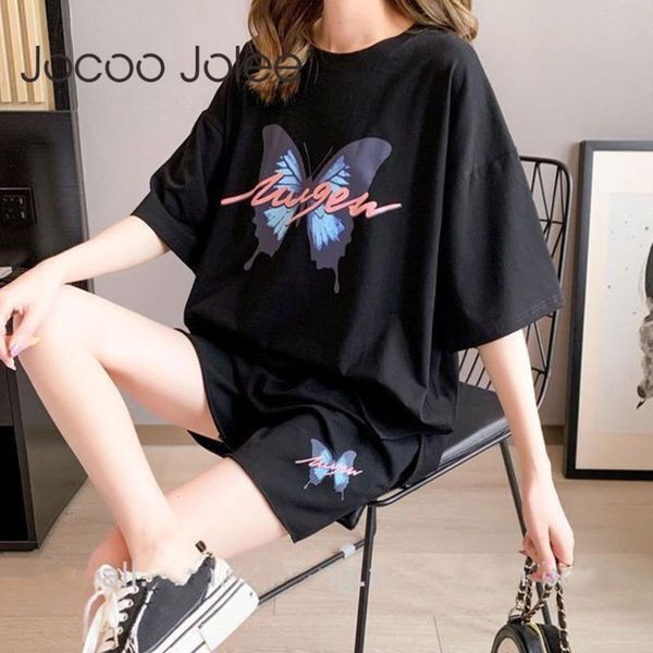

women's tracksuits butterfly print loose two piece sets women casual short sleeve o neck t shirt and shorts suits elegant chic outfits, Gray