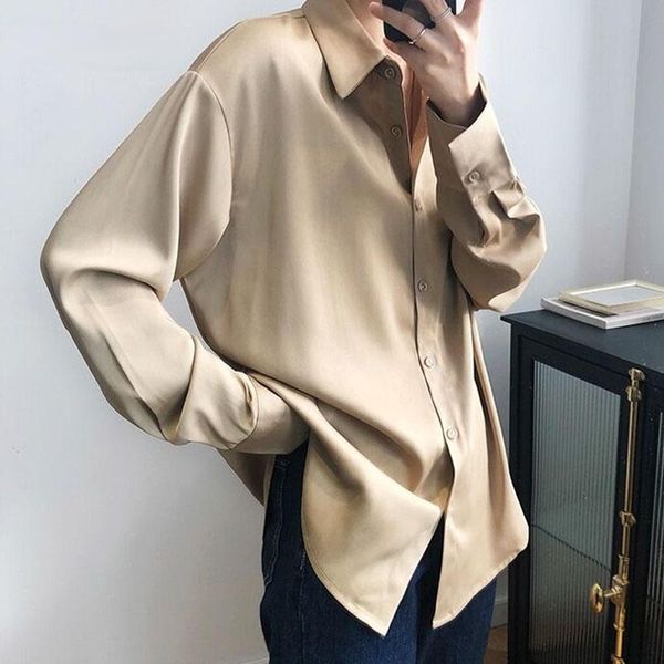 

women's blouses & shirts vintage elegant office ladies solid satin 2021 fashion women long sleeve turn down collar loose, White