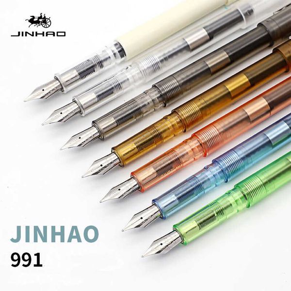 

7pcs set transparent fountain pen luxury jinhao 991 0.5mm f nib ink for writing office school supplies caneta tinteiro