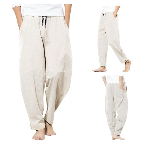 

men's pants streetwear fashion large size loose cotton linen sweatpants wide leg casual trousers jogging oversize, Black