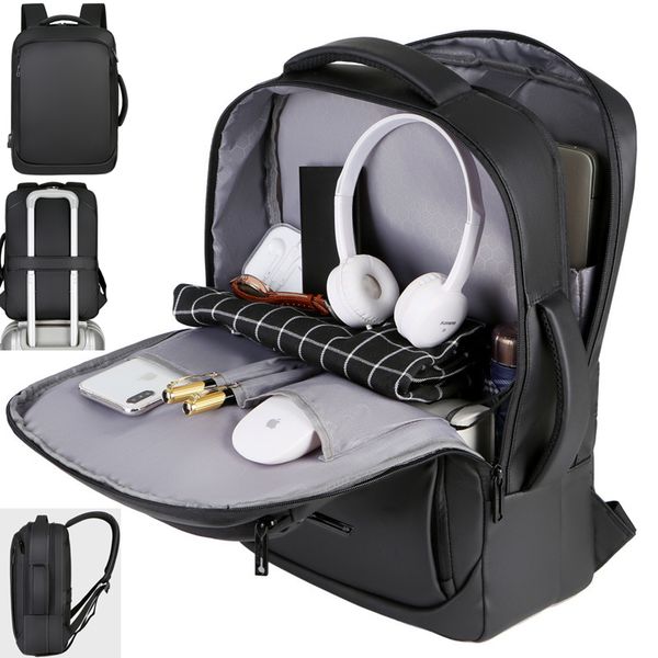 

2021 grey black 15.6 inch backpack men large capacity streetwear business slim college bookbag usb backpacks male outdoor travel bags waterp