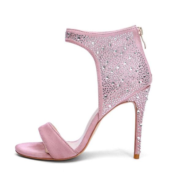 

summer stiletto sandals elegant fashion rhinestone pink large size bag with women's shoes, Black