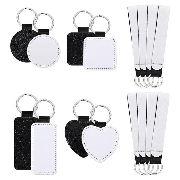 

keychains 16 pcs sublimation blanks kits and blank pu wristlet lanyard sublimable diy heat transfer for tags, Silver