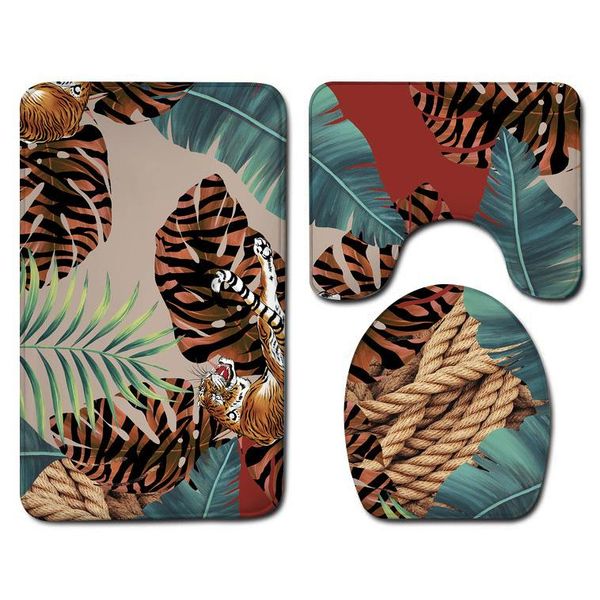 

bath mats 3pcs/set tropical leaves floor mat door bathroom carpet waterproof toilet seat cover decor