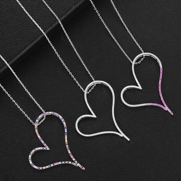 

pendant necklaces godki noble romantic shiny heart long chain necklace jewelry for women bridal wedding engagement daily fine accessories, Silver