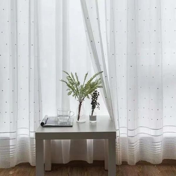 

morden white dots 3d curtain window bedroom sheer fabrics drape bay kitchen panel cortinas tulle home decoration & drapes