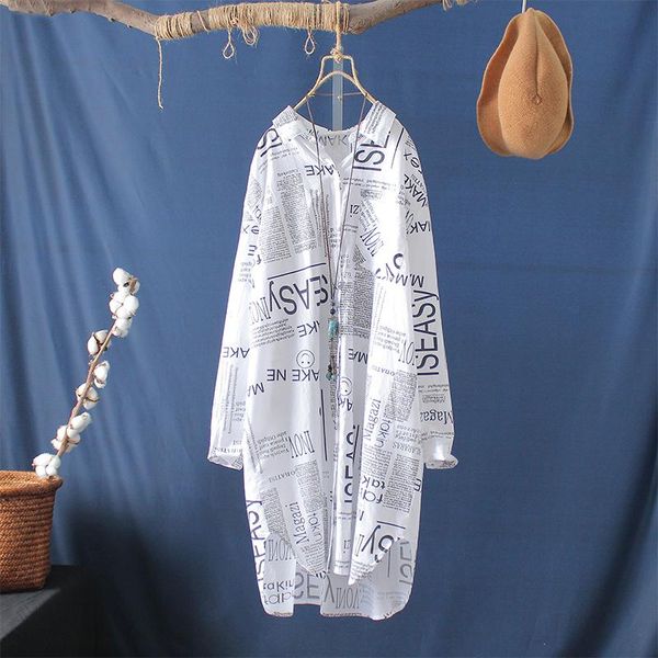 

women's blouses & shirts 2021 spring full length sleeve shirt office lady sun proof meduim letters print collar single breasted cotton, White