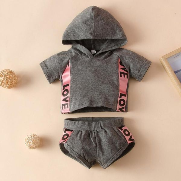 

clothing sets 1-6y fashion short sports style toddler kids children baby boys girl sleeve letter pattern hooded round neck set, White