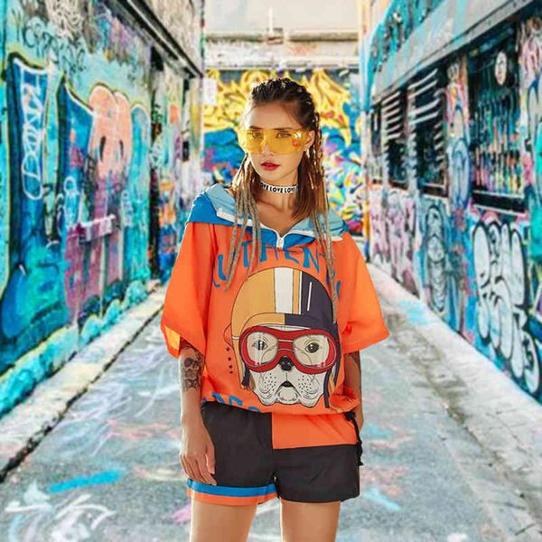 

polo hong kong fashion clothes hooded t-shirt women's spring summer korean student bf loose wild and thin orange jacket, White