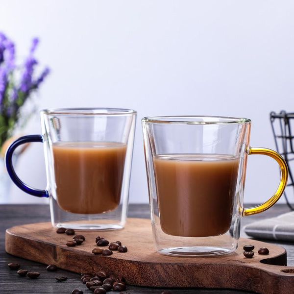 

mugs double-layer heat-insulating glass cup milk coffee mug tea cups drinkware