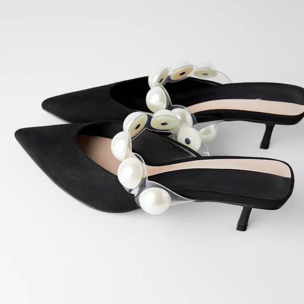 

sandals women's spring shoes 2021 summer high heels party wedding pumps luxury pearl decor ladies fashion, Black
