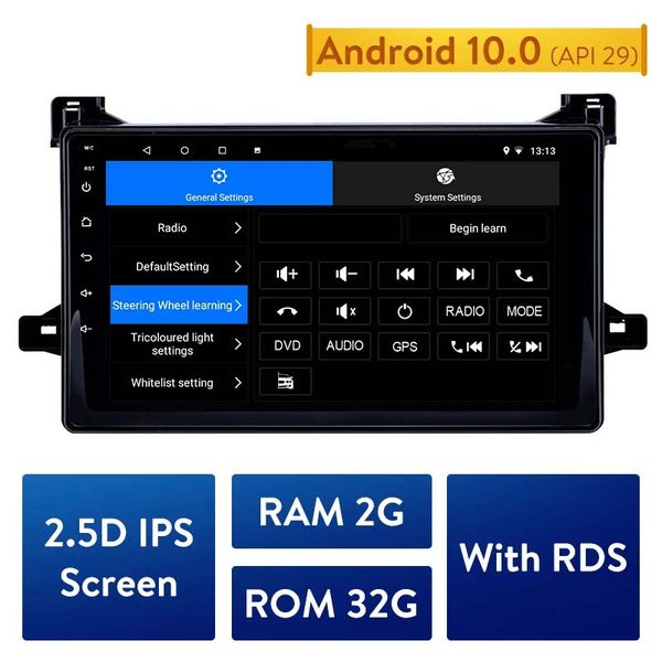 2G + 32G 2.5D IPS-Bildschirm Auto-DVD-Stereo-GPS-Player 2Din-Autoradio Android 10.0-Einheit für 2016-Toyota Prius unterstützt Rückfahrkamera RDS