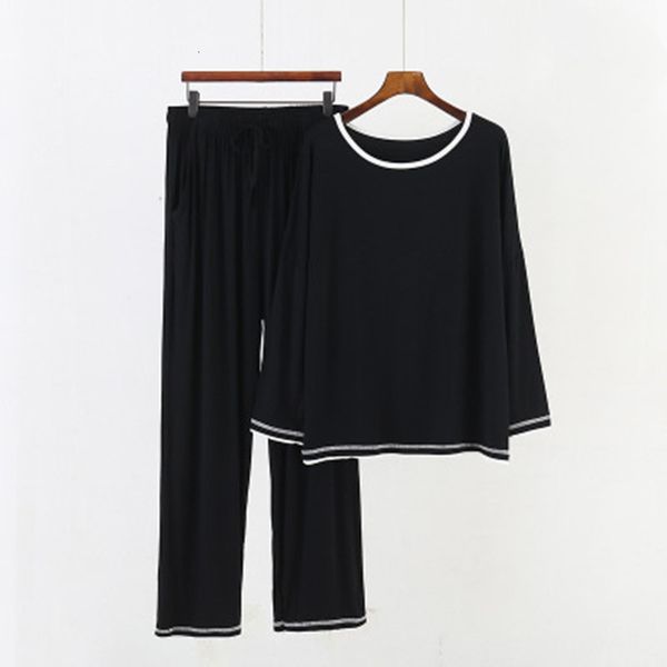 

women's sleepwear modal pyjama women long sleeve button shirt pants 2piece/set round neck casual mom big size pajamas set coz, Black;red