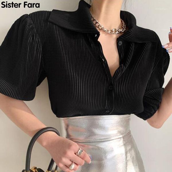 

women's blouses & shirts sister fara summer 2021 ruffled short sleeve shirt women puff chic fashionable office lady wild straight blous, White