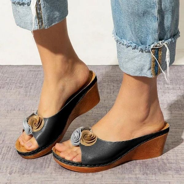 

slippers summer women wedge platform flip flops soft comfortable 2021 casual shoes outdoor beach sandals ladies slides, Black
