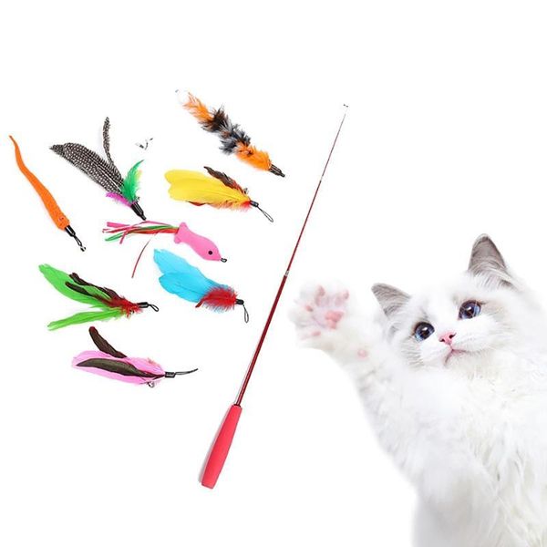 

cat teaser refill fake feather wand replacement with extendable pole funny interactive toys training pet supplies