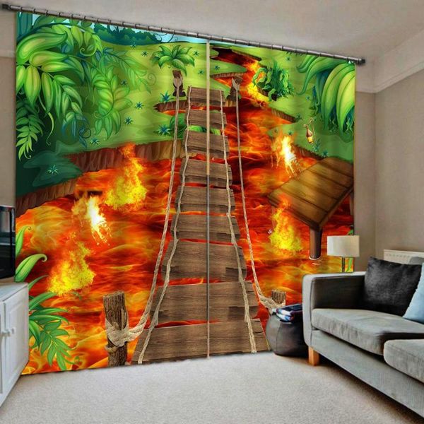 

curtain & drapes red fire curtains wood birdge 3d luxury blackout window living room decoration