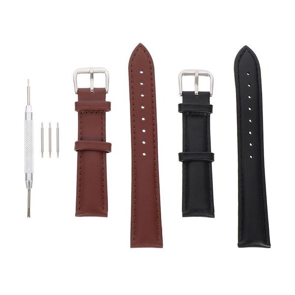 

watch bands 2 sets simple retro cowhide straps watchbands, Black;brown