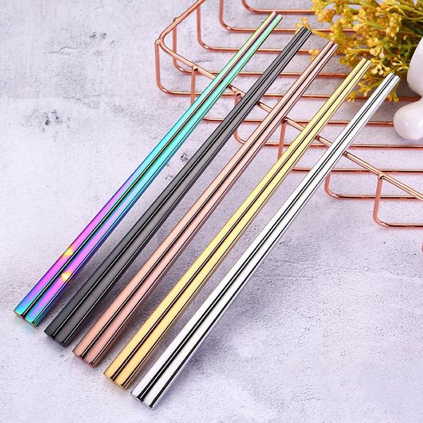 

chopsticks 1 pair stainless steel chinese korean japanese reusable metal chopstick sticks sushi tableware kitchen tool