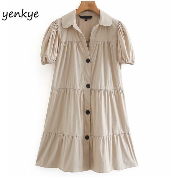 

vintage solid color cotton dress women lapel collar short sleeve loose mini female summer plus size casual 210514, Black;gray