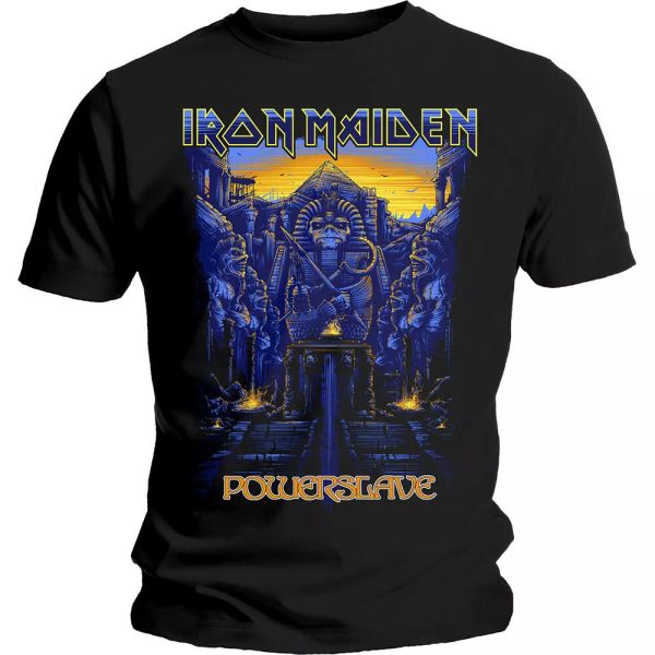 

iron maiden powerslave cover steve harris officially men t-shirt mens, White;black