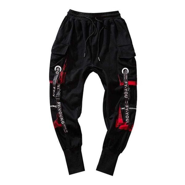 Streetwear Uomo Street Style Moda Pantaloni Nuovo nastro Pantaloni Harem neri Nastri Hip Hop Uomo Pantaloni sportivi casual Pantaloni Pantaloni X0723