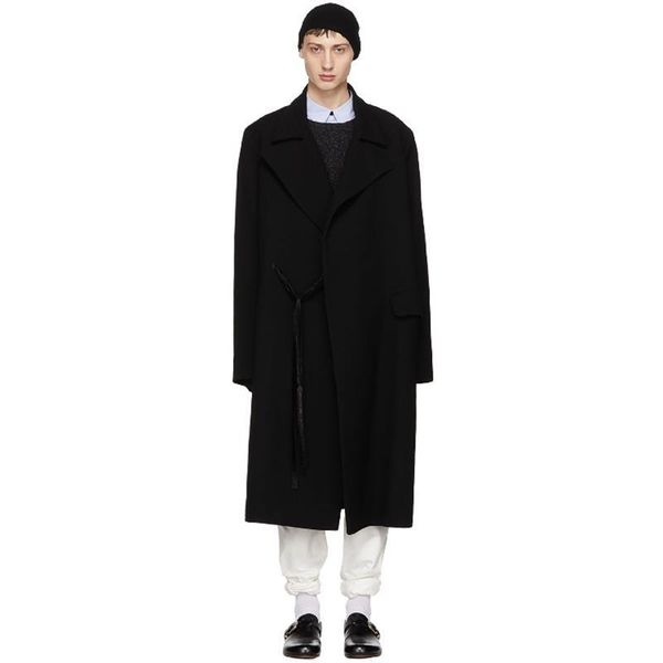 

men's wool & blends woolen coat loose mid-length black oversize