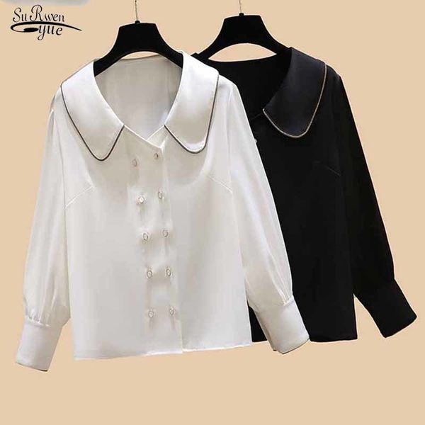 

autumn button lapel korean style blouse plus size fashion long sleeve women vintage shirts blusas mujer de moda 11441 210508, White
