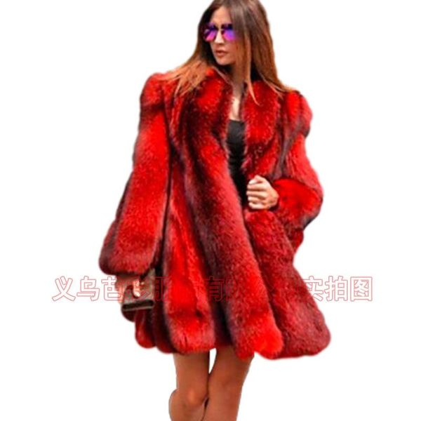 

women's fur & faux europe and the united states explosive fiery red splicing coat selling haining women in long, Black