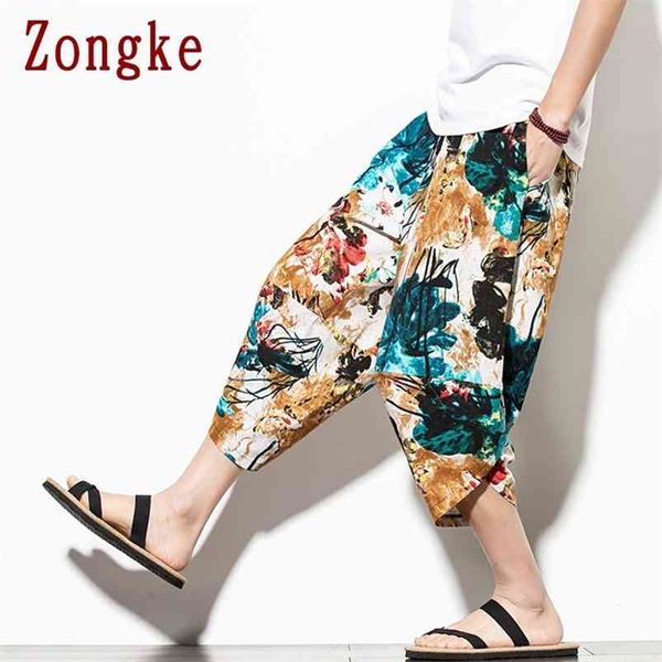 

zongke harem pants men trousers joggers casual national style calf-length sweatpants hip hop streetwear m-5xl 210715, Black