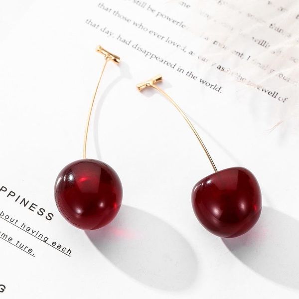 

stud fashion personality fruit earrings women resin cute round red charming cherry long girl christmas jewelry gift, Golden;silver