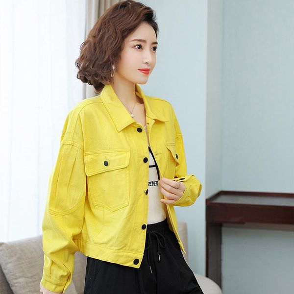 

women's jackets jeans jacket women casual loose short female coats basic ladies turn-down neck cotton bomber woman denim, Black;brown