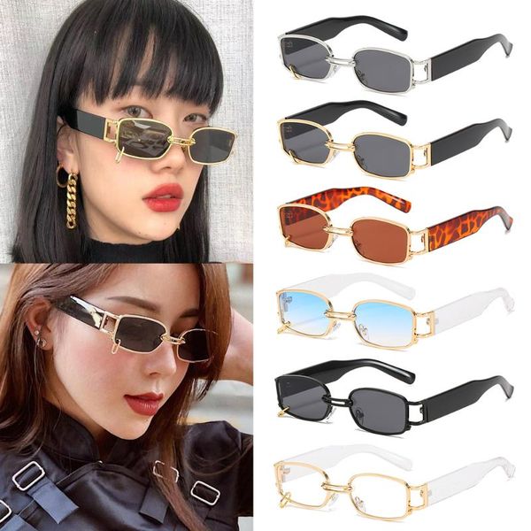 

sunglasses 2021 fashion small rectangle women designer vintage metal ring decoration punk men sun glasses shades, White;black