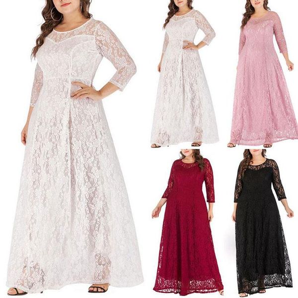 

ethnic clothing arab abaya muslim lace long dress women o-neck spring summer maxi robe elegant party evening middle east dubai kaftan plus s, Red