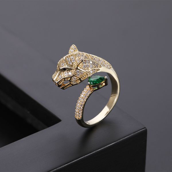 

fashion personality alternative leopard head micro inlaid zircon ring women men's silver and gold open rings lover jewelrys couple gift, Golden;silver