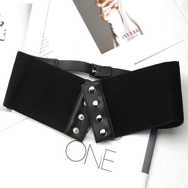 

belts vintage metal ring belt gold ladies women female fashion rivet wide waist elastic 3 straps pu long, Black;brown