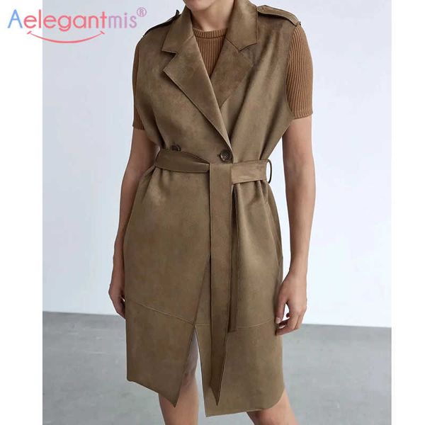 

sungtin faux suede long vest coat women with belt motorcycle sleeveless jacket female waistcoat spring fashion 210607, Black;white