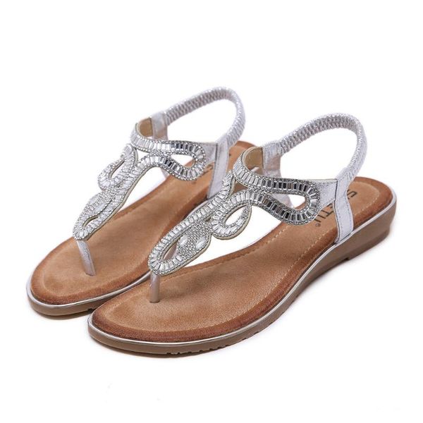 

sagace women sandals plus size flat bottom clip feet with drill roman fashion casual ladies beach shoes, Black