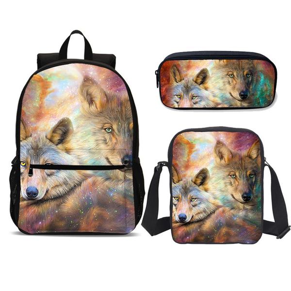 

backpack customized 3pcs glaxy wolf prints schoolbag teenager boy girls large book school bags set children fashion mochila