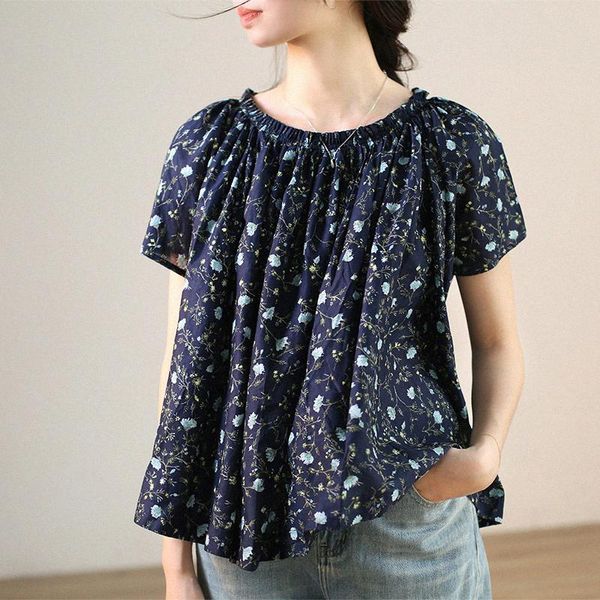 

women's blouses & shirts summer women loose oversize japan style mori girl floral print comfortable breathable water washed cotton pull, White