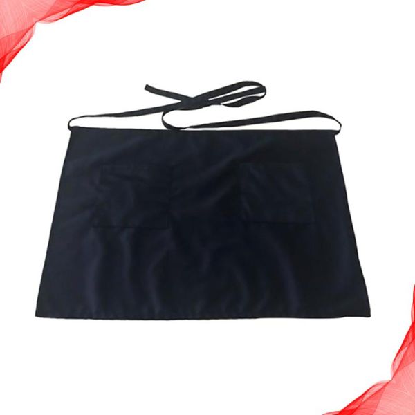 

half-length working apron waist short serving aprons with pockets waiter waitress workwear (black polyester cotton materia