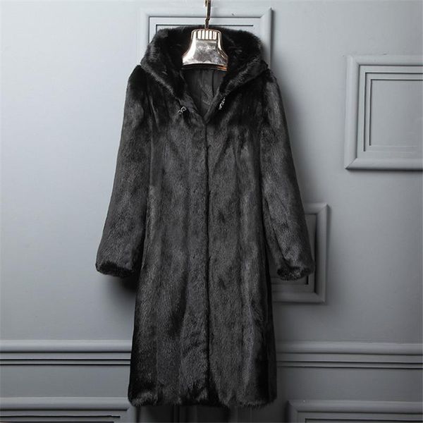 

women's fur & faux zoulv 2021 women winter thick warm overcoat imitation hooded mink coat jackets large size, Black