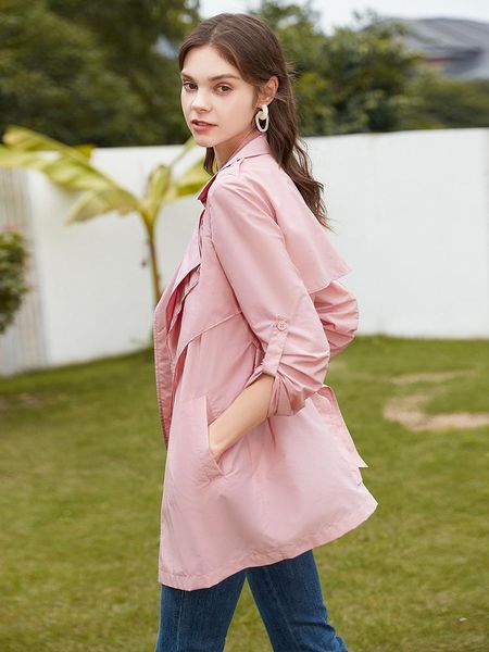 

women's trench coats windbreaker middle long 2021 autumn clothes korean version loose temperament thin casual pink coat, Tan;black
